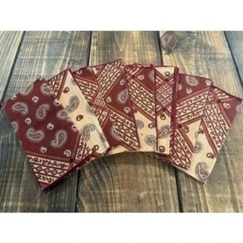 Vtg Western Burgundy Tan Paisley Floral Napkin Set 8 Count 16.5